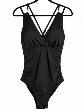 Jantzen Black V-Neck One-Piece Swimsuit with Strappy Back NWT size 22